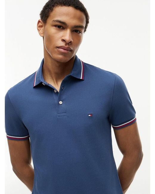 Tommy Hilfiger Blue Slim Fit Tipped Pique Polo Shirt for men