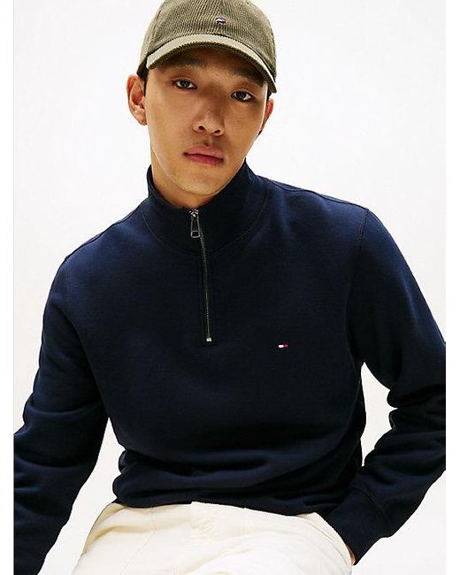 Tommy Hilfiger Fleece Sweatshirt Met 1/4-rits in het Blue voor heren