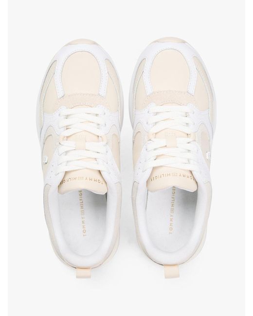 Tommy Hilfiger Natural Th Monogram Leather Mixed Texture Trainers