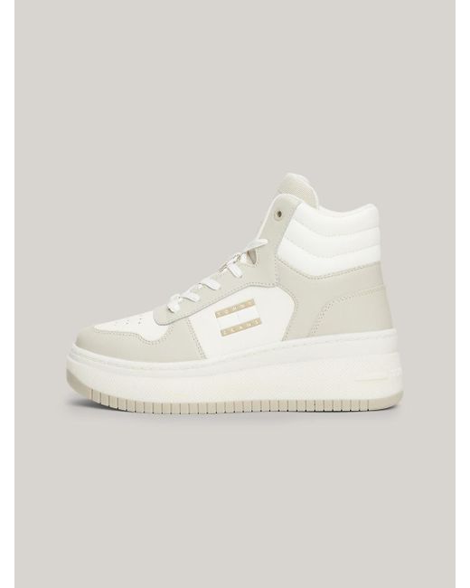 Tommy Hilfiger Natural Retro Leather High-top Flatform Basketball Trainers