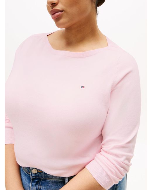 Pullover Curve Sottile Con Scollatura A Barca di Tommy Hilfiger in Pink