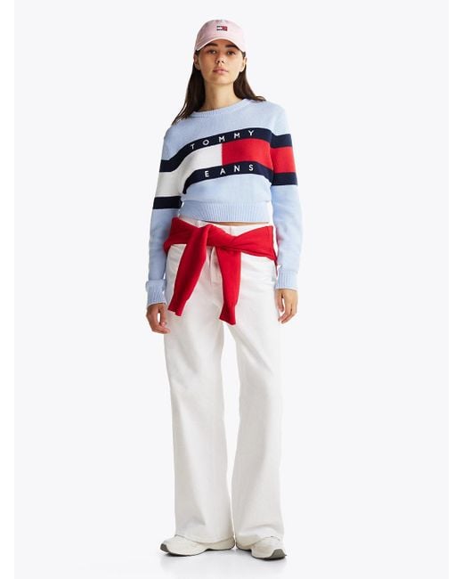 Pullover Relaxed Fit Con Bandiera Color Block di Tommy Hilfiger in White