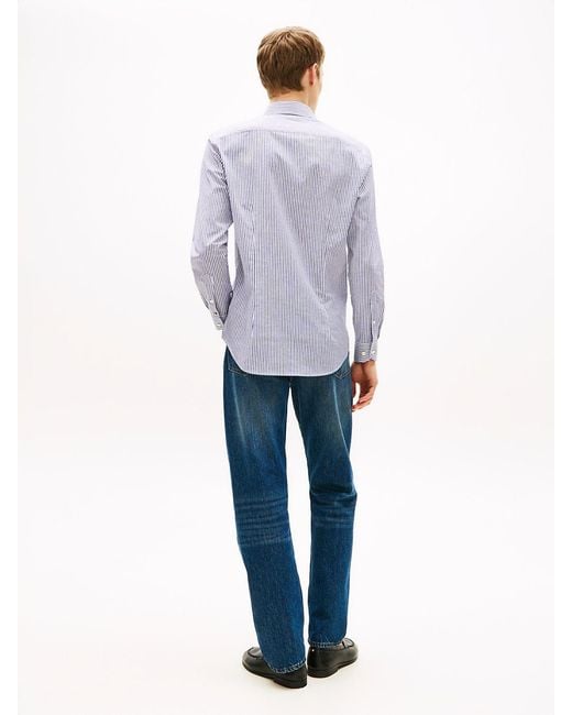 Tommy Hilfiger Blue New York Label Th Flex Slim Fit Stripe Shirt for men