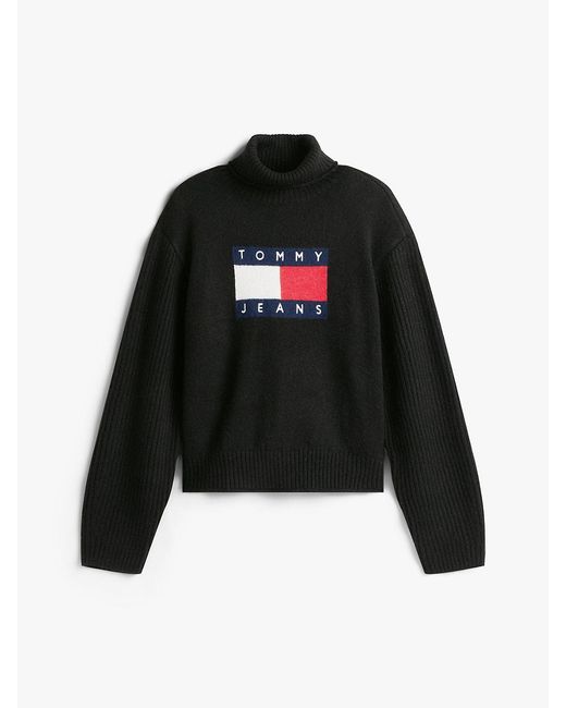 Tommy Hilfiger Black Tommy Flag Intarsia Relaxed Turtleneck Jumper
