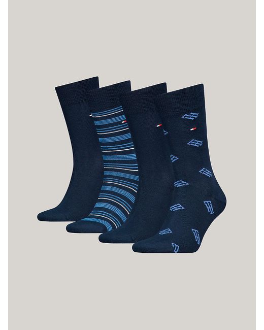 Tommy Hilfiger Blue 4-pack Th Monogram Socks Gift Box for men