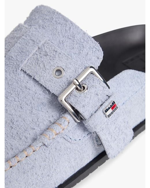 Tommy Hilfiger White Textured Suede Buckle Mules