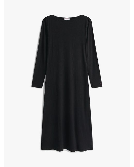 Robe Midi Moulante Et Évasée Curve Côtelée Tommy Hilfiger en coloris Black