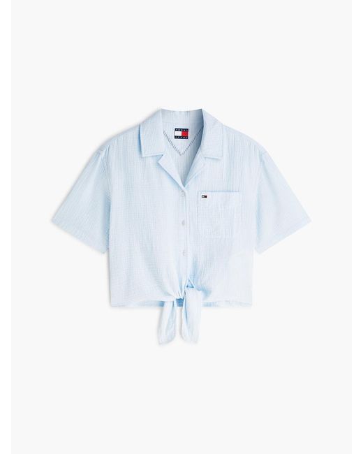 Tommy Hilfiger White Crinkle Tie Front Short Sleeve Shirt