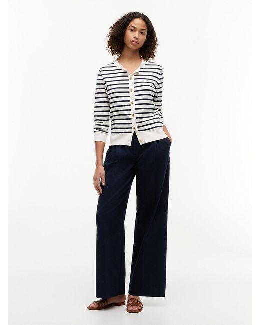 Tommy Hilfiger White Fine Knit Jersey Crew Neck Cardigan