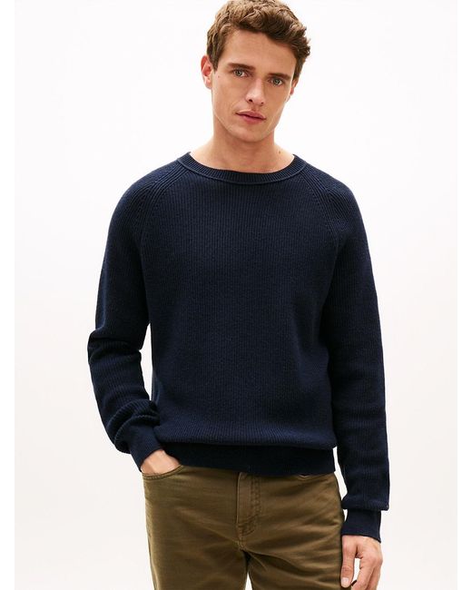 Tommy Hilfiger Blue Relaxed Wool Blend Fisherman Rib-Knit Jumper for men
