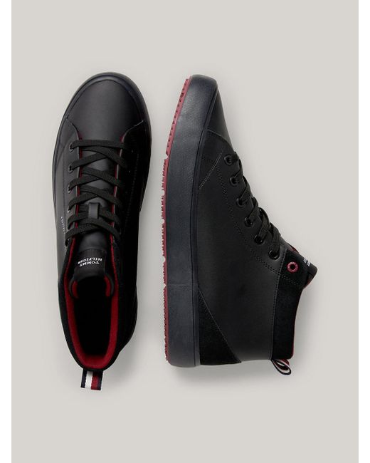 Tommy Hilfiger Black Leather Fine-cleat High-top Trainers for men