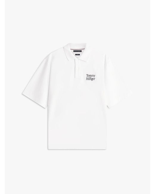 Tommy Hilfiger White Oversized Fit Back Logo Polo Shirt for men