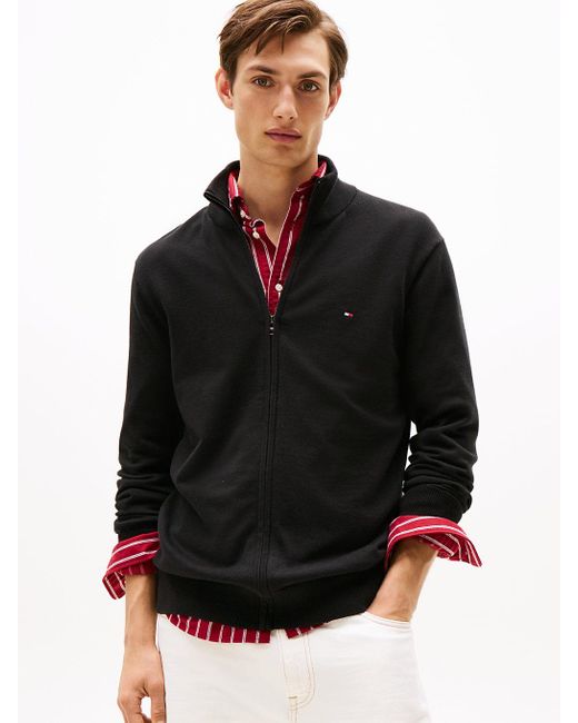 Pullover A Lupetto Con Zip Integrale E Logo di Tommy Hilfiger in Black da Uomo