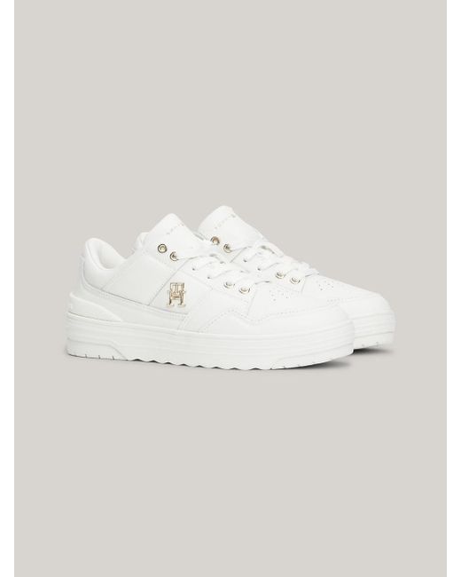 Tommy Hilfiger White Leather Th Monogram Basketball Trainers