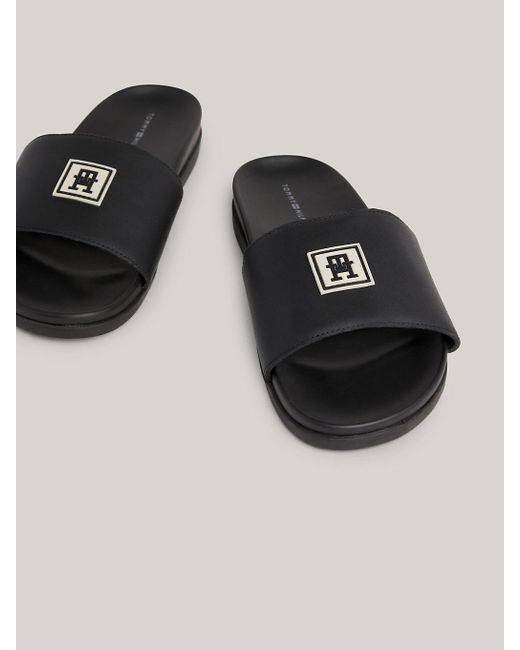 Tommy Hilfiger Black Rubber Patch Th Monogram Leather Sandals for men