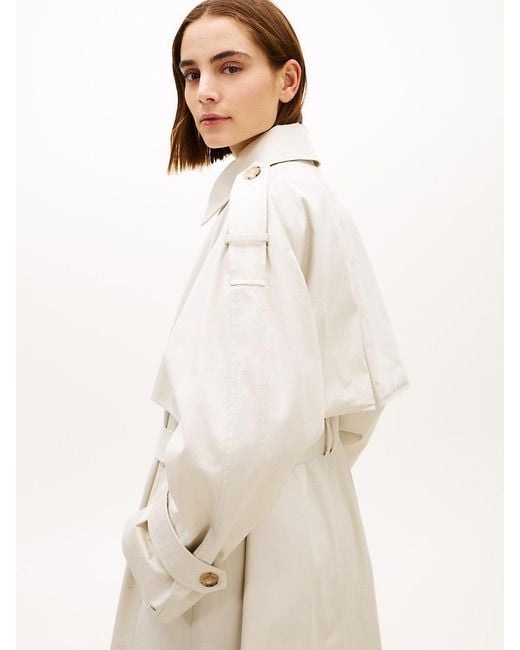 Tommy Hilfiger White Water Repellent Twill Oversized Trench Coat