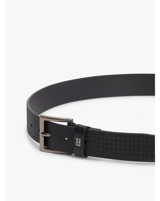 Tommy Hilfiger Black Flag Plaque Embossed Leather Belt for men