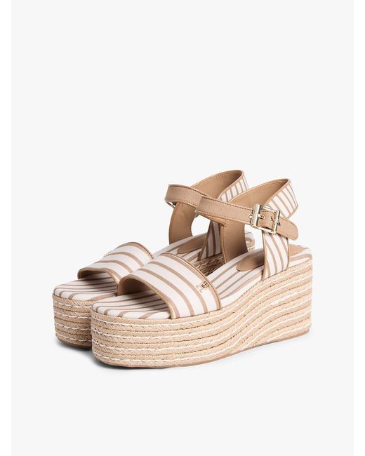 Tommy Hilfiger Natural Breton Stripe Platform Wedge Espadrilles