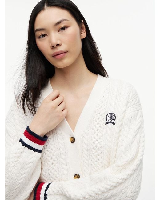 Tommy Hilfiger White Global Stripe Oversized Cable Knit Cardigan