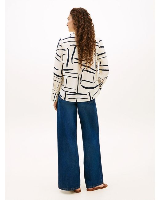 Tommy Hilfiger White Relaxed Fit-Tone Button V-Neck Blouse