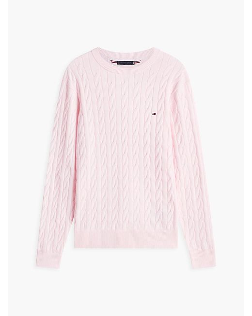 Tommy Hilfiger White Cable Knit Crew Neck Jumper for men