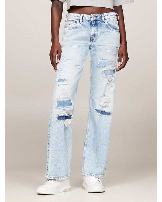 Tommy Hilfiger Blue Sophie Low Rise Straight Distressed Jeans