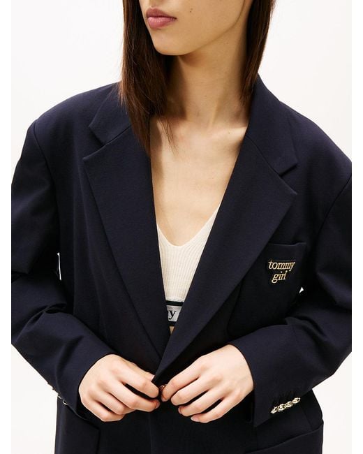 Tommy Hilfiger Blue Tommy Girl Logo Oversized Fit Jersey Blazer