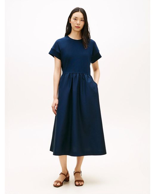 Tommy Hilfiger Blue Contrast Fit And Flare Midi Dress
