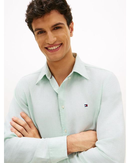 Tommy Hilfiger White Regular Fit Linen Blend Dobby Shirt for men