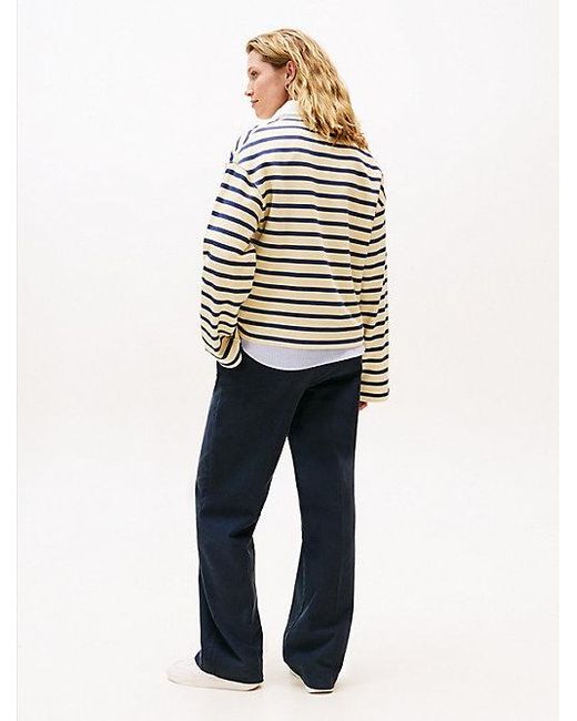 Tommy Hilfiger White Relaxed Fit Rugby-Sweatshirt Mit Knöpfen