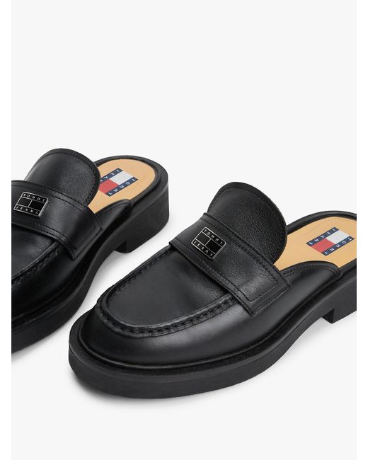 Tommy Hilfiger Black Leather Loafer Mules