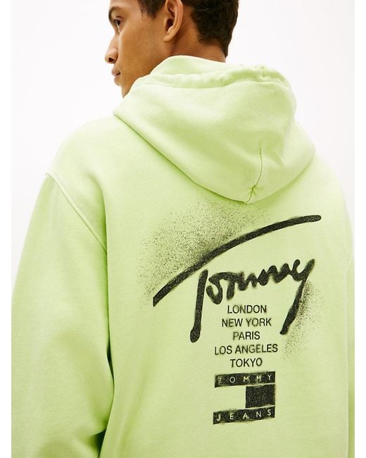 Tommy Hilfiger Green Signature Back Logo Washed Relaxed Hoody for men