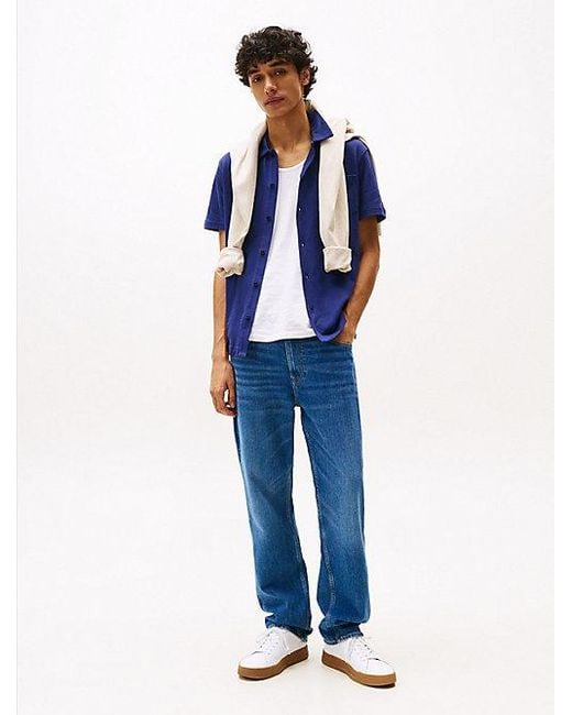 Tommy Hilfiger Regular Opengebreid Overhemd Met Korte Mouwen in het Blue voor heren