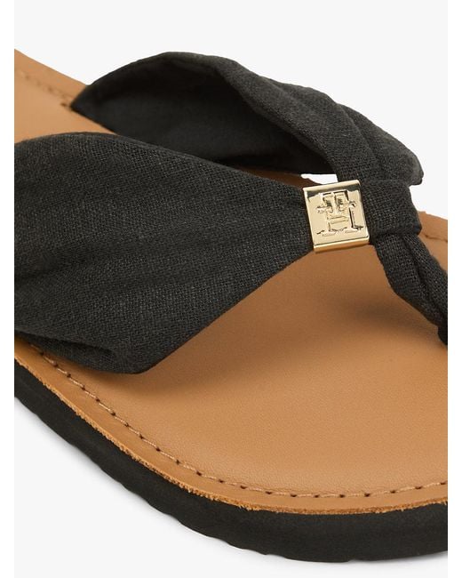 Tommy Hilfiger Black Th Monogram Plaque Hemp Flip-Flops