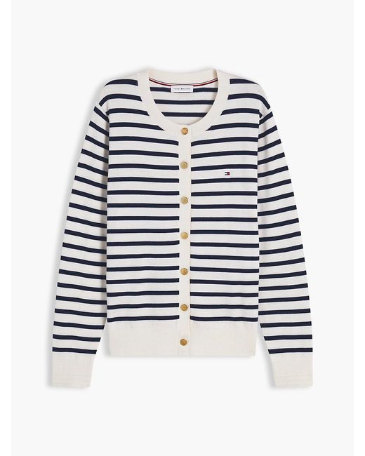 Tommy Hilfiger White Fine Knit Jersey Crew Neck Cardigan