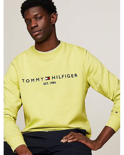Sudadera de cuello redondo con logo Tommy Hilfiger de hombre de color Yellow