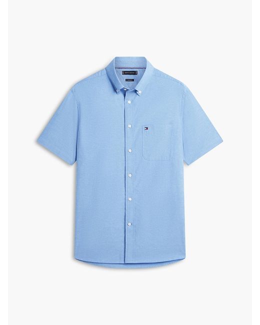 Tommy Hilfiger Blue Regular Fit Lightweight Short Sleeve Oxford Shirt for men