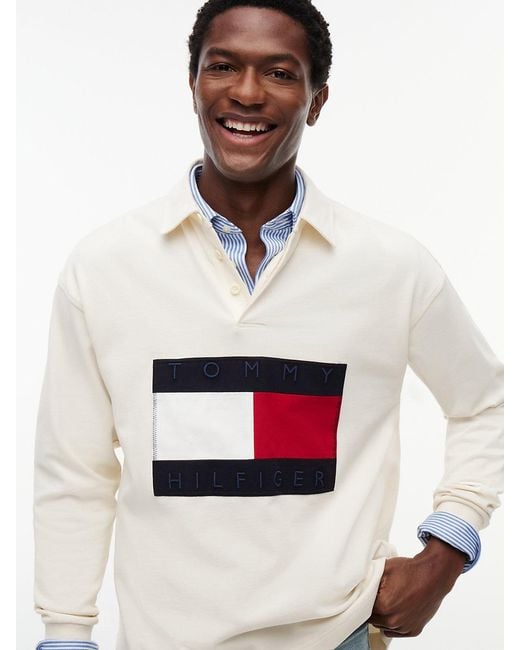 Tommy Hilfiger White Flag Logo Relaxed Rugby Shirt for men
