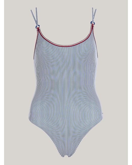 Tommy Hilfiger Blue Global Stripe Double Strap One-piece Swimsuit