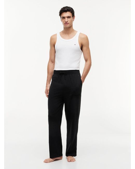 Tommy Hilfiger Black Flag Embroidery Textured Pyjama Bottoms for men