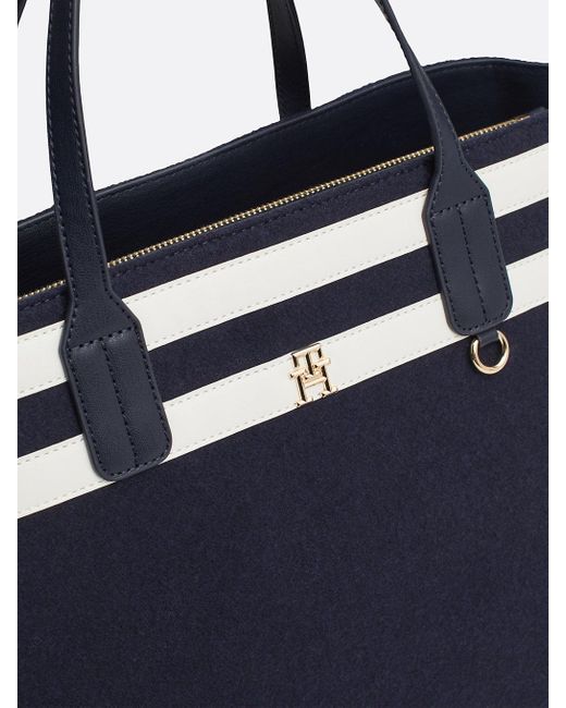 Tommy Hilfiger Blue Th Monogram Wool Blend Satchel