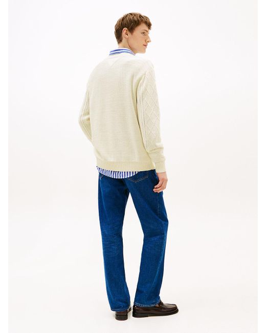 Tommy Hilfiger White Smart Casual Cable Knit Relaxed Jumper for men