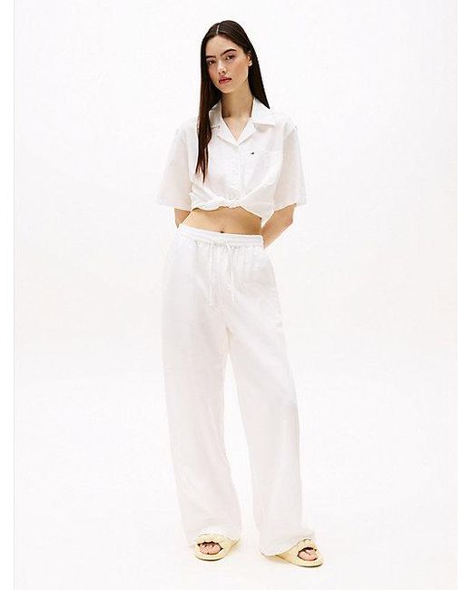 Tommy Hilfiger White Relaxed Cropped Fit Kurzarm-Bluse