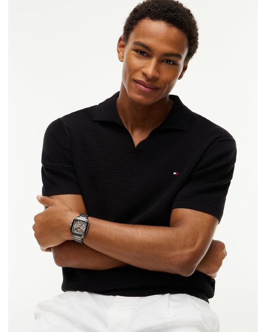 Tommy Hilfiger Gray Square Gunmetal Skeleton Dial Watch for men