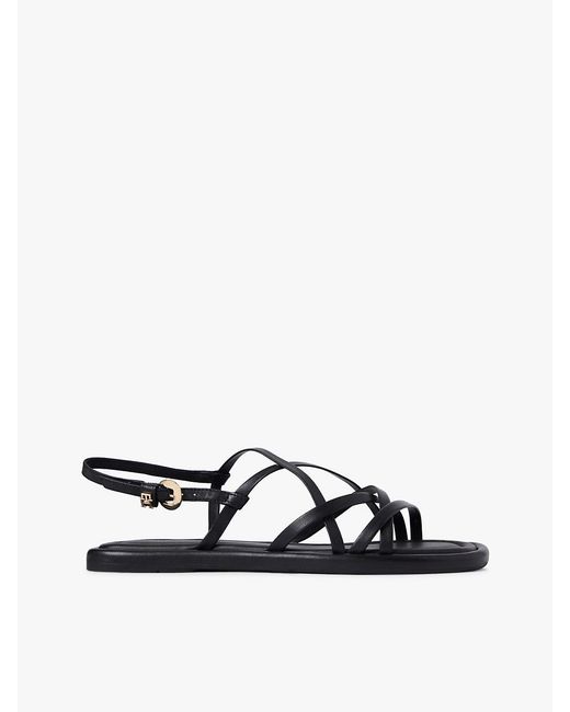 Tommy Hilfiger White Leather Crossover Strap Flat Sandals