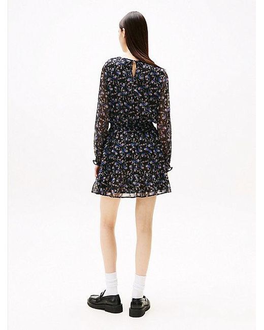 Tommy Hilfiger Chiffon Mini-Jurk Met Bloemenprint in het Black