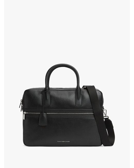 Tommy Hilfiger Black Th Business Premium Leather Laptop Bag for men