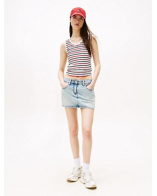 Tommy Hilfiger Geribde Slim Fit Tanktop Met Geborduurde Vlag in het Red