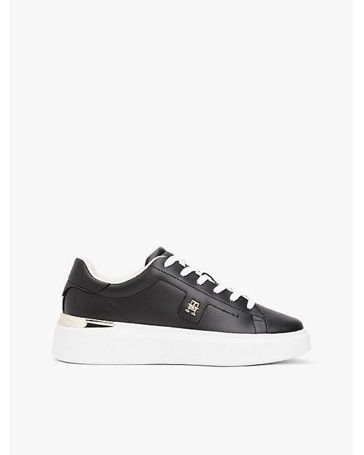 Tommy Hilfiger Leren Court Sneaker Met Th-Monogram in het Black