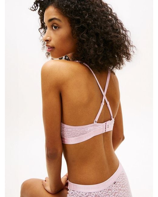 Tommy Hilfiger White Leopard Lace Plunge Push-Up Bra